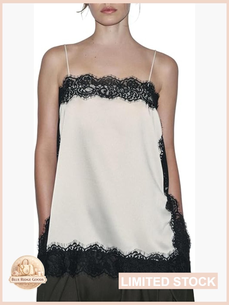 Satin Lace Camisole Top Silk Trim Spaghetti Strap Y2k Streetwear Vintage
